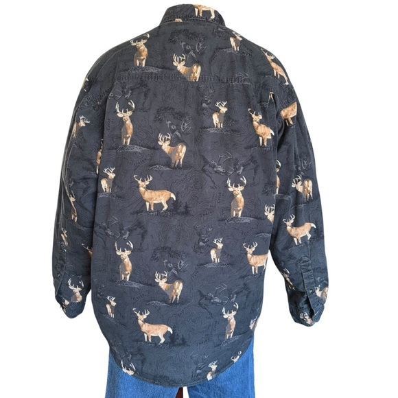 📌 Columbia River Lodge Deer Print Button-Up Shirt Men’s Large 100% Cotton - Picture 2 of 8